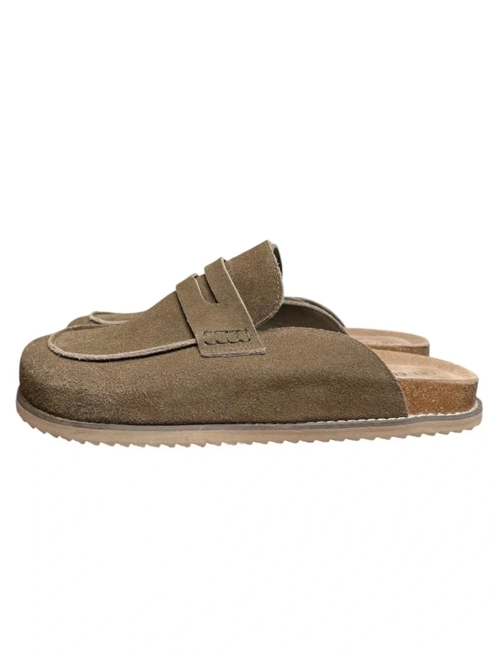 Cushionaire Wally Men's Taupe Suede Slip-On Cork Clog Mule Slide Shoes Size 13